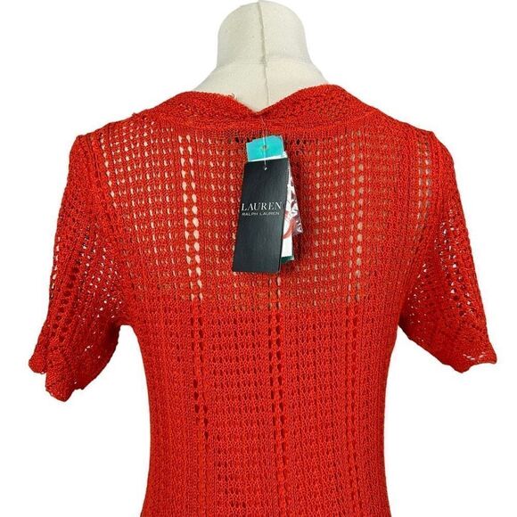 Lauren Ralph Lauren Weryna Crochet Pointelle Knit Orange Short Sleeve Dress, siz - Picture 6 of 15